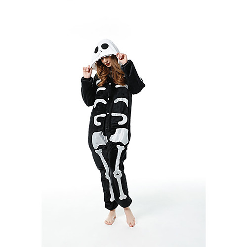 

Adults' Kigurumi Pajamas Skeleton Onesie Pajamas Flannelette Black Cosplay For Men and Women Animal Sleepwear Cartoon Festival / Holiday Costumes