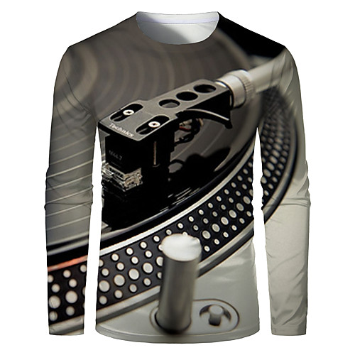 

Men's T shirt Graphic Plus Size Print Long Sleeve Daily Tops Basic Gray