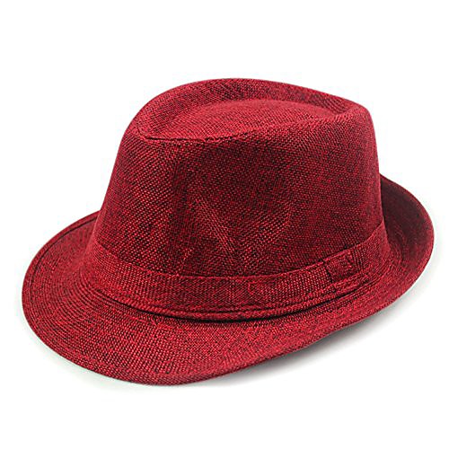 

simple design plain color linen fedora brim hat ffh267red