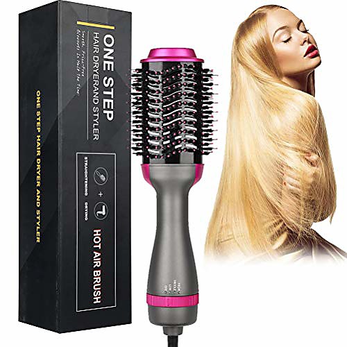 

Negative Ion Curler Straightening Comb Hair Dryer Brush One Step 3-in-1 Hot Air Styler and Volumizer, 2 Temperatures 3 Speeds Reduce Frizz and Static Suitable for Long Hair