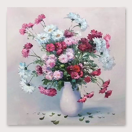 

Oil Painting Hand Painted Square Abstract Floral / Botanical Modern Stretched Canvas