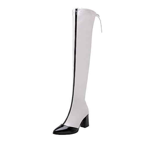 

Women's Boots Block Heel Boots Wedge Heel Pointed Toe Over The Knee Boots Casual Daily PU Color Block White Red