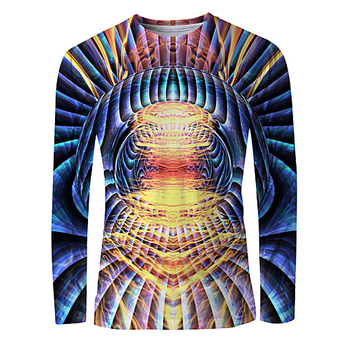 

Men's T shirt 3D Print Graphic Long Sleeve Daily Tops Basic Elegant Rainbow