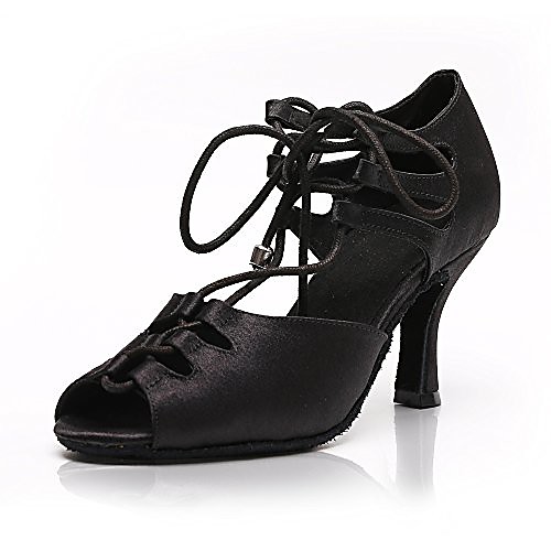 

Women's Latin Shoes Jazz Shoes Modern Shoes Line Dance High Heel Black 7.5cm Black Red Lace-up Adults'