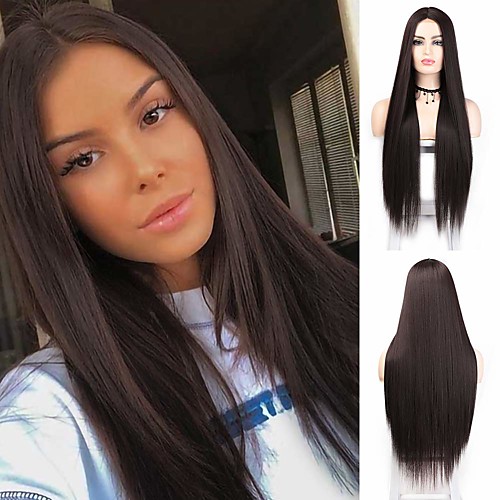 

Synthetic Wig Natural Straight Middle Part Wig Long Brown Synthetic Hair 28 inch Women's Party Wedding Middle Part Brown