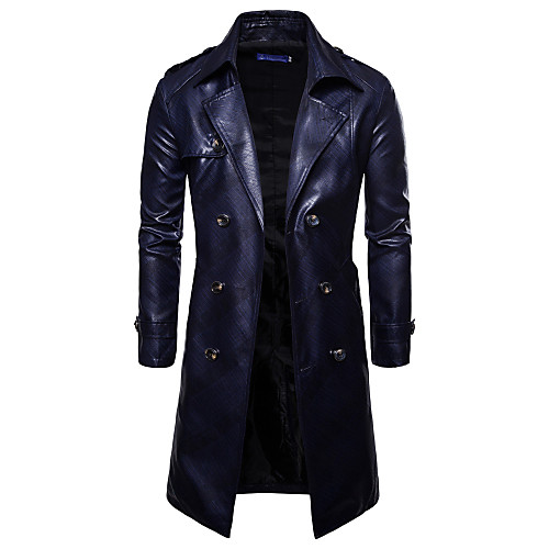 

Men's Solid Colored Basic Spring & Fall Faux Leather Jacket Regular Daily Long Sleeve Faux Leather Coat Tops Wine