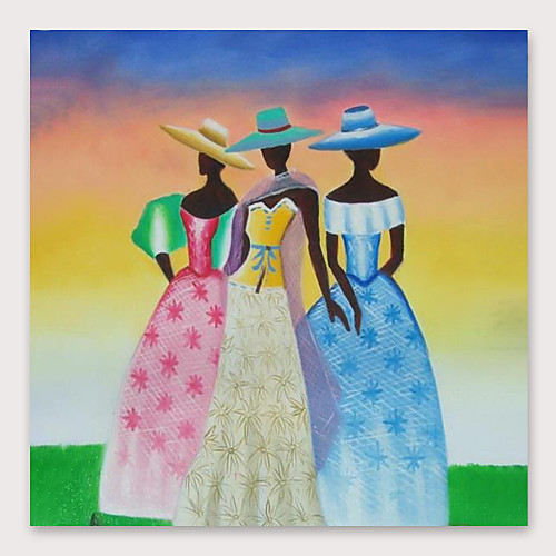 

Oil Painting Hand Painted Square Abstract People Modern Stretched Canvas