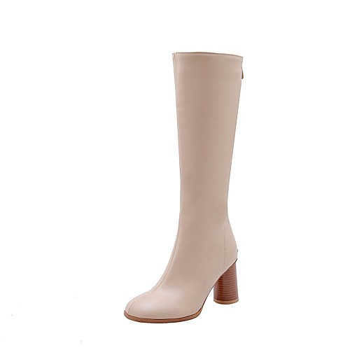 

Women's Boots Wedge Heel Square Toe Knee High Boots Minimalism Daily PU Solid Colored Wine Almond Black / Mid-Calf Boots