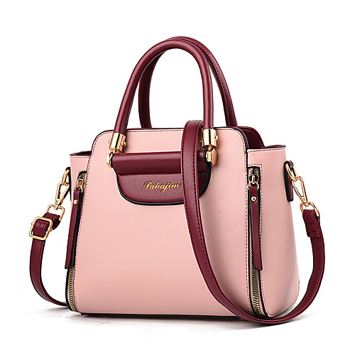 

Women's Bags PU Leather Satchel Top Handle Bag Zipper Daily Date Handbags Wine Black Blue Red