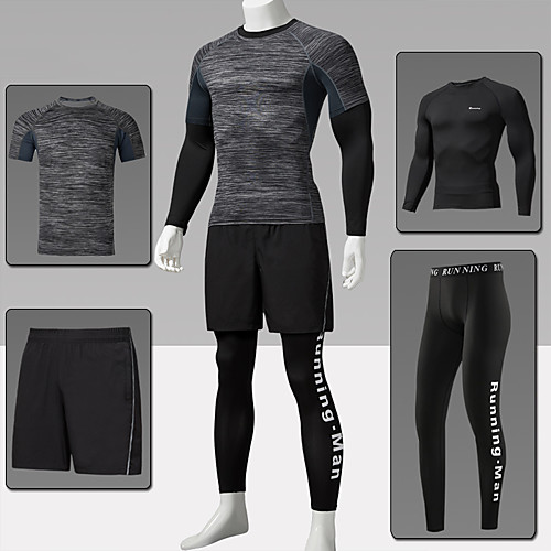 

Men's Activewear Set Workout Outfits Compression Suit Athletic Athleisure Long Sleeve 4pcs Winter Spandex Breathable Quick Dry Moisture Wicking Fitness Gym Workout Performance Running Training