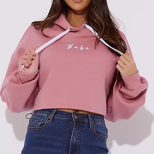 

Women's Cropped Hoddie Solid Colored Plain Daily Other Prints Casual Hoodies Sweatshirts Loose White Black Blushing Pink