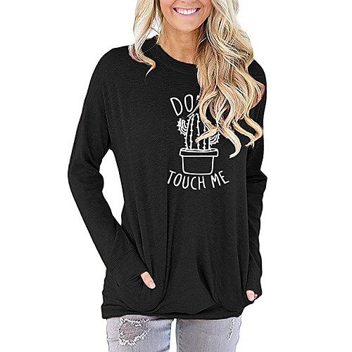 

Women's T shirt Graphic Text Letter Long Sleeve Print Round Neck Tops Basic Basic Top Black Blushing Pink Green