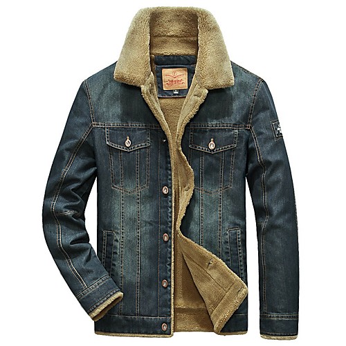 

Men's Solid Colored Basic Fall & Winter Denim Jacket Regular Daily Long Sleeve Denim Coat Tops Blue
