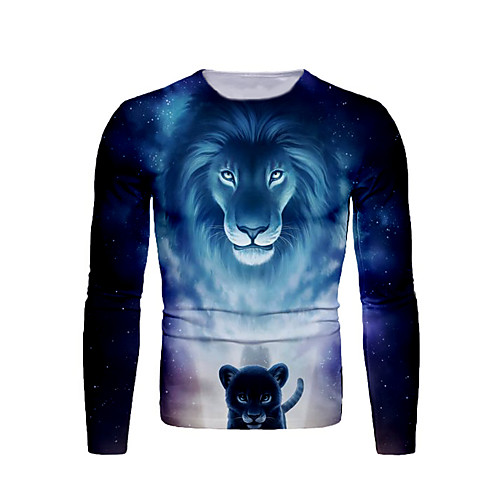 

Men's T shirt Graphic Animal Print Long Sleeve Daily Tops Basic Black