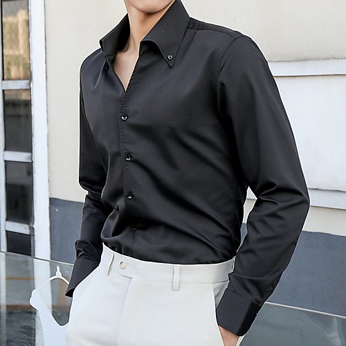 

Men's Shirt Solid Colored Long Sleeve Daily Tops Basic White Black