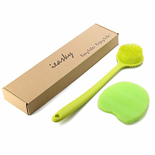 

back scrubber,silicone bath body brush exfoliator back brush long handle for shower with soft bristles,gift with brushing gloves