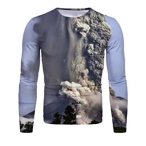 

Men's T shirt Graphic Long Sleeve Daily Tops Basic Elegant Gray