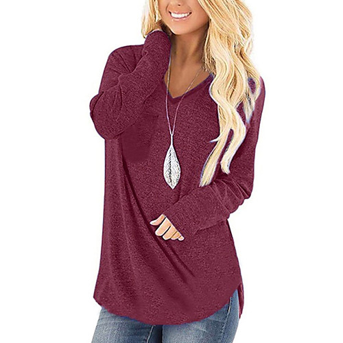 

Women's Tunic Solid Colored Long Sleeve V Neck Tops Basic Basic Top Black Blue Green