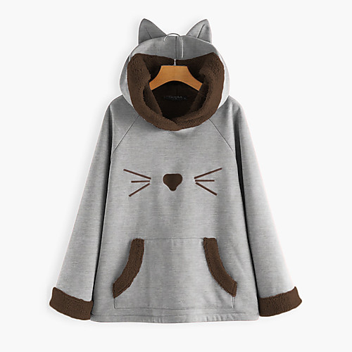 

Women's Pullover Hoodie Sweatshirt Cartoon Front Pocket Cat Ear Daily non-printing Basic Hoodies Sweatshirts Red Blushing Pink Navy Blue