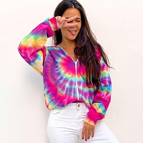 

Women's Zip Up Hoodie Sweatshirt Tie Dye Daily Basic Hoodies Sweatshirts Oversized Red Yellow Blushing Pink