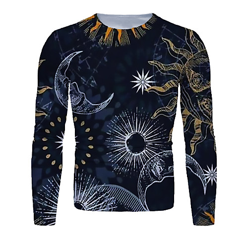 

Men's T shirt 3D Print Galaxy Graphic Long Sleeve Daily Tops Basic Black