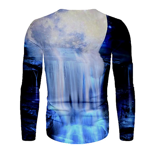 

Men's T shirt 3D Print Galaxy Graphic Long Sleeve Daily Tops Basic Gray