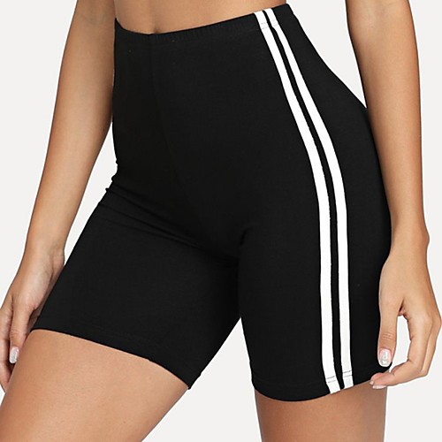 

Women's Sporty Yoga Breathable Slim Daily Shorts Pants Striped Short High Waist Black Wine Royal Blue
