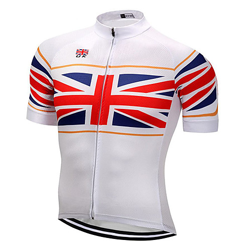 

21Grams Men's Short Sleeve Cycling Jersey Spandex White UK National Flag Bike Jersey Top Mountain Bike MTB Road Bike Cycling UV Resistant Quick Dry Breathable Sports Clothing Apparel / Stretchy