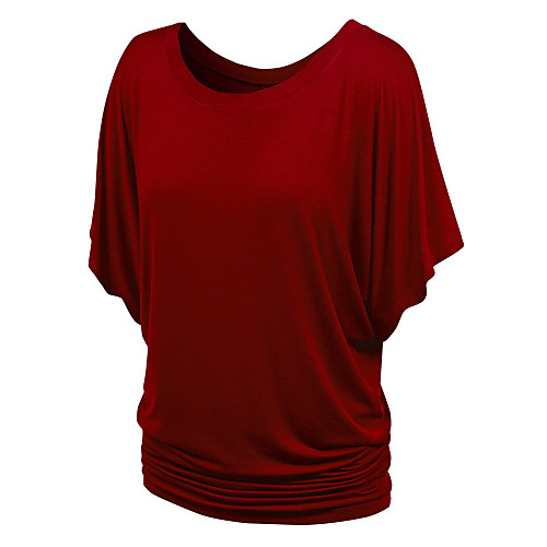 

Women's Blouse Shirt Solid Colored Round Neck Tops Batwing Sleeve Loose Cotton Basic Top Black Wine Navy Blue