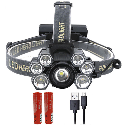 

7 Led Headlamp 3XML T64XPE led Headlight Headlamps Waterproof 2000 lm LED LED 7 Emitters 5 Mode with Batteries and USB Cable Waterproof Professional Camping / Hiking / Caving Everyday Use Cycling
