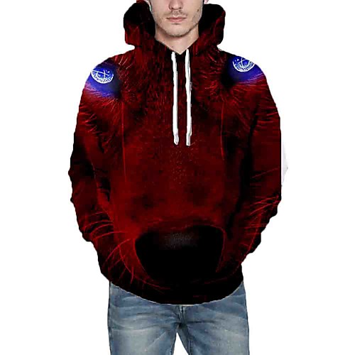 

Men's Hoodie Graphic Animal Daily Going out 3D Print Casual Hoodies Sweatshirts Red
