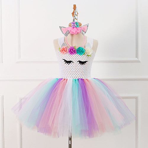 

Unicorn Dress Costume Girls' Movie Cosplay Tutus Plaited Vacation Dress White Pink Green Dress Headwear Christmas Halloween Carnival Polyester / Cotton Polyester