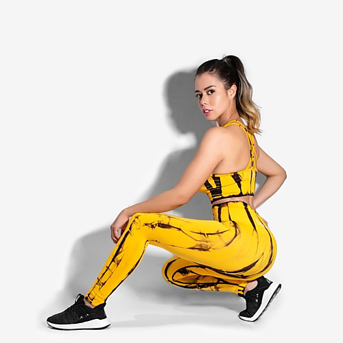 

Women's 2pcs Tracksuit Yoga Suit Seamless Cross Back Tie Dye Light Yellow Yellow Red Nylon Yoga Fitness Gym Workout Sports Bra Tights Clothing Suit Sport Activewear Tummy Control Butt Lift Breathable