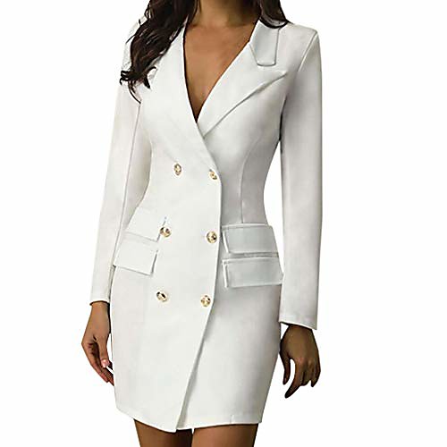

Women's Blazer Solid Colored Classic Style Office / Business Polyester Wear to work Normal Coat Tops White / Notch lapel collar