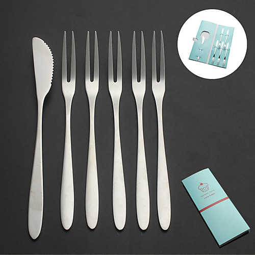 

6pcs Fruit Fork Cake Knife Stainless Steel Snack Dessert Cutlery Set Wedding Gift