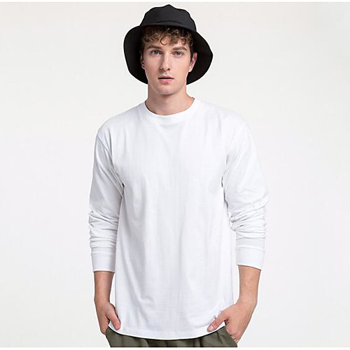 

Men's T shirt Solid Color Long Sleeve Casual Tops 100% Cotton Casual / Daily Navy White Black