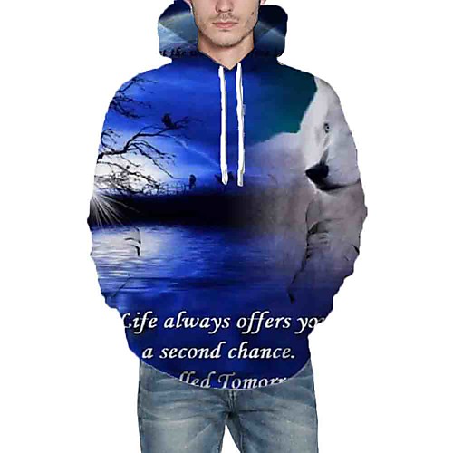 

Men's Hoodie Graphic Animal Daily Going out 3D Print Casual Hoodies Sweatshirts Blue