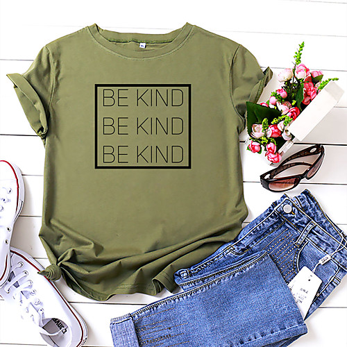 

Women's Be kind T-shirt Letter Print Round Neck Tops 100% Cotton Basic Basic Top White Yellow Blushing Pink