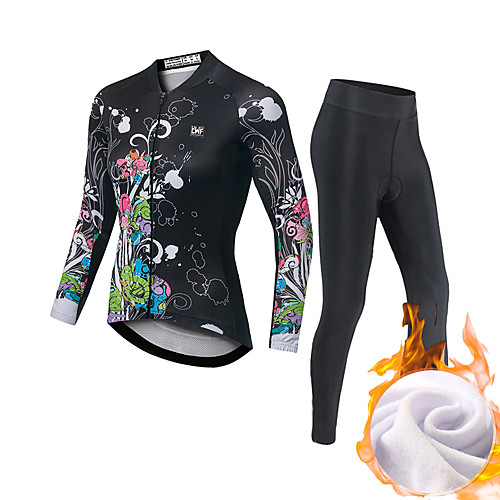 

CAWANFLY Men's Long Sleeve Cycling Jersey with Bib Tights Fleece Black Bike Fleece Lining Sports Mountain Bike MTB Road Bike Cycling Clothing Apparel / Expert / Racing / High Elasticity / Athletic