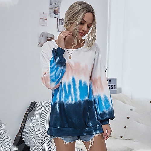 

Women's Pullover Sweatshirt Tie Dye Daily Basic Hoodies Sweatshirts Blue