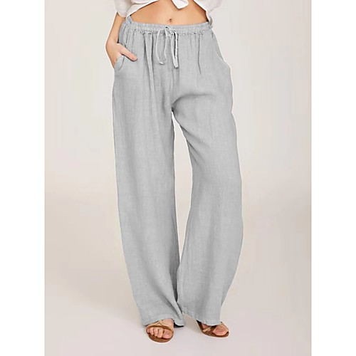 

Women's Loose Daily Weekend Chinos Pants Solid Colored Full Length Black Dusty Blue Gray