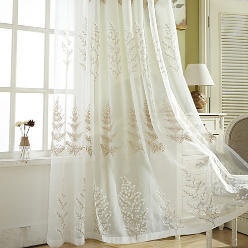 

2 Panels Sheer Curtains for Living Room, Floral Leaf Embroidery Sheer Curtains for Bedroom Embroidery Window Curtains