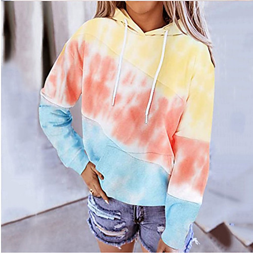 

Women's Pullover Hoodie Sweatshirt Tie Dye Daily Going out Other Prints Basic Casual Hoodies Sweatshirts Loose Oversized Blue Yellow Brown