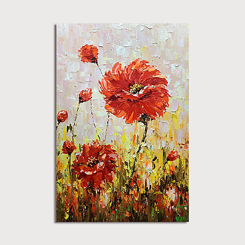 

Oil Painting Hand Painted Vertical Abstract Floral / Botanical Modern Stretched Canvas