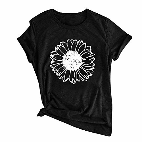 

Women's T-shirt Floral Flower Sunflower Round Neck Tops 100% Cotton Casual Basic Top White Black Yellow