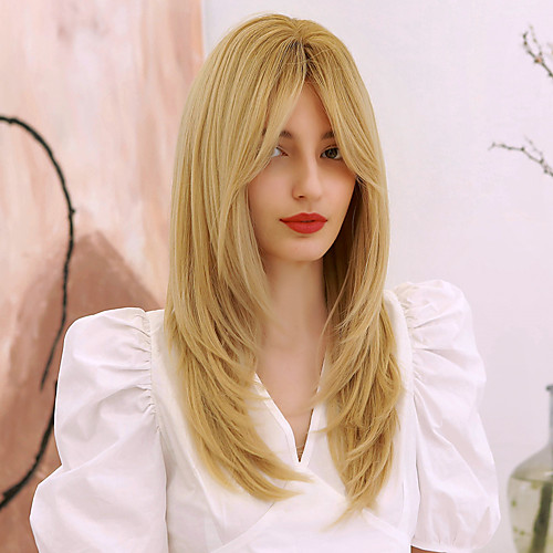 

Synthetic Wig Ombre Straight Natural Straight Middle Part Side Part Wig Long Ombre Brown Synthetic Hair 24 inch Women's Cosplay Ombre Hair Middle Part Brown Ombre BLONDE UNICORN