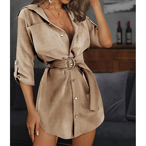 

Women's Going out Blouse Shirt Solid Colored Shirt Collar Tops Basic Basic Top White Black Khaki