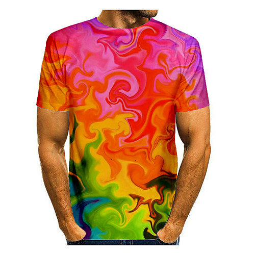

Men's T shirt Graphic Short Sleeve Daily Tops Basic Elegant Rainbow