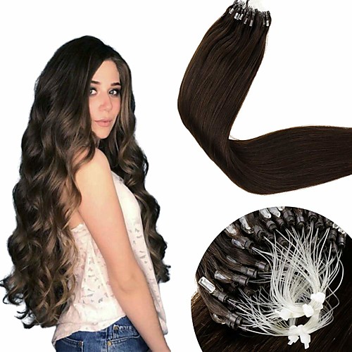 

Micro Ring Hair Extensions Hair Extensions Remy Human Hair Micro Loop Hair Extensions 50 pcs 50 g Pack Straight Black 16-24 inch Hair Extensions