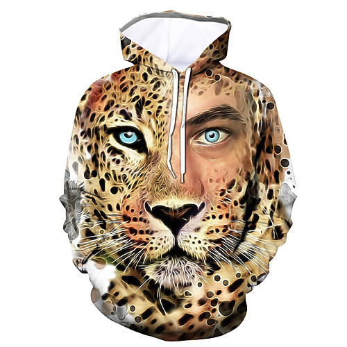 

Men's Pullover Hoodie Sweatshirt Graphic Leopard Animal Hooded Daily Going out 3D Print Casual Hoodies Sweatshirts Brown